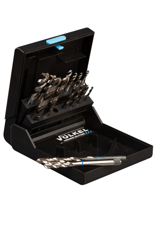 47867, VOLKEL, Machine Taps Set BLUERING + Drills, DIN 371/376 HSSE Form R39, M 3 - 12