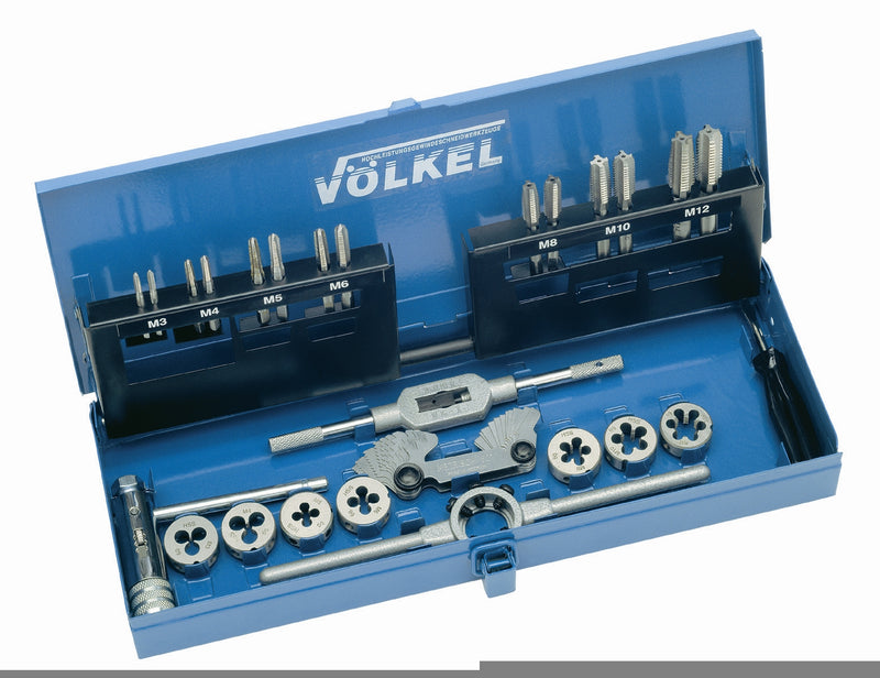 49701, VOLKEL, Tap & Die Set E. 12, HSSE Form B DIN, M 3 - 12