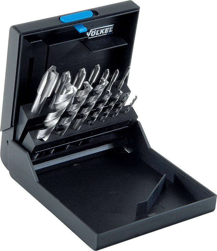 47835, VOLKEL, Machine Taps Set P.K. 35 + Drills, DIN 371/376 HSSE Form B, M 3 - 12