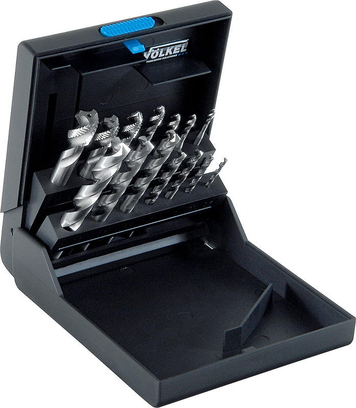 47847, VOLKEL, Machine Taps Set P.K. 47 + Drills, DIN 371/376 HSSE Form R35, M 3 - 12